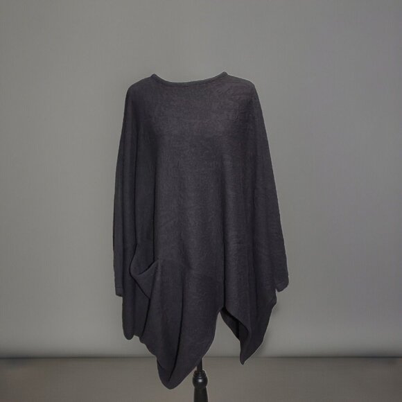 Kadem Sasson Sweater Poncho Cape Lagenlook black Pullover Pocket Israel One Size - Picture 1 of 7